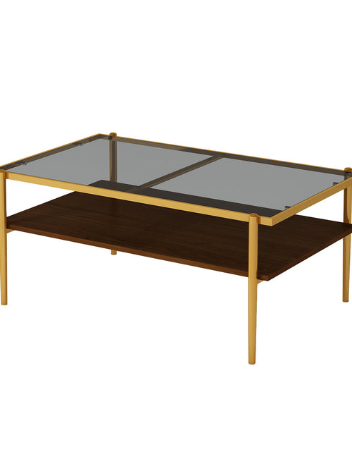 Load image into Gallery viewer, Rectangle Coffee Table with Gray Tempered Glass top and Golden Legs, Modern Table for Living Room
