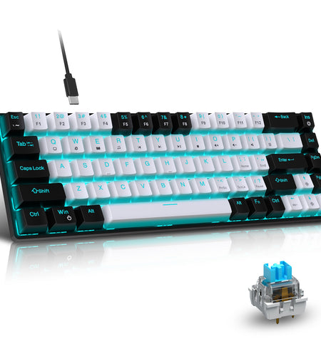68 keys, 60% keyboard, customized color blocked keycaps, RGB mechanical keyboard, MINI set, plug-in blue axis ice blue disc