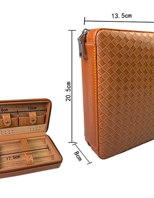 Load image into Gallery viewer, Carved version cigar box portable cedar wood cigar moisturizing box cowhide cigar box storage box Gaoxiba
