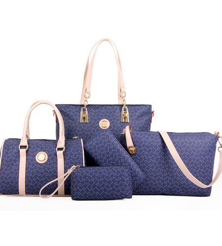 6 pcs lady set bag Women handbag with shoulder bag+Totes+clutch+key holder