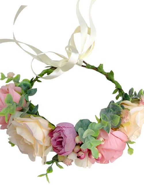 Load image into Gallery viewer, Spring and summer flower garland headwear simulation rose crown water grass headband bride travel photography hair accessories
