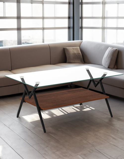 Load image into Gallery viewer, Rectangle Coffee Table with Tempered Glass top and Black Metal Legs, Modern Table for Living Room , Transparent Glass
