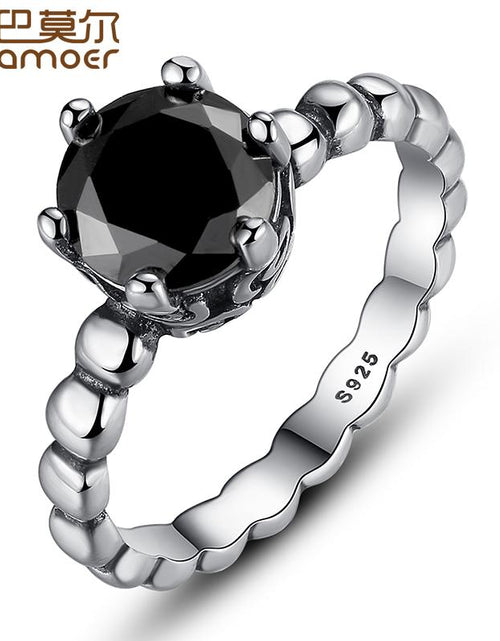 Load image into Gallery viewer, BAMOER Finger Ring with Black Cubic Zirconia Wedding Jewelry PA7205
