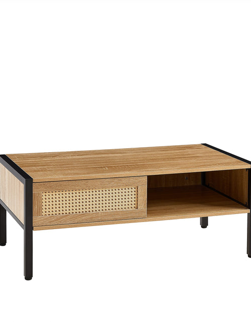 Load image into Gallery viewer, 40.16" Rattan Coffee table, sliding door for storage, metal legs, Modern table for living room , natural
