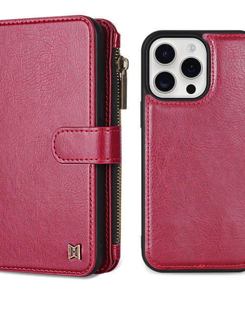 Load image into Gallery viewer, IPhone15 Pro multifunctional wallet leather case IP15 phone case detachable magnetic protective case
