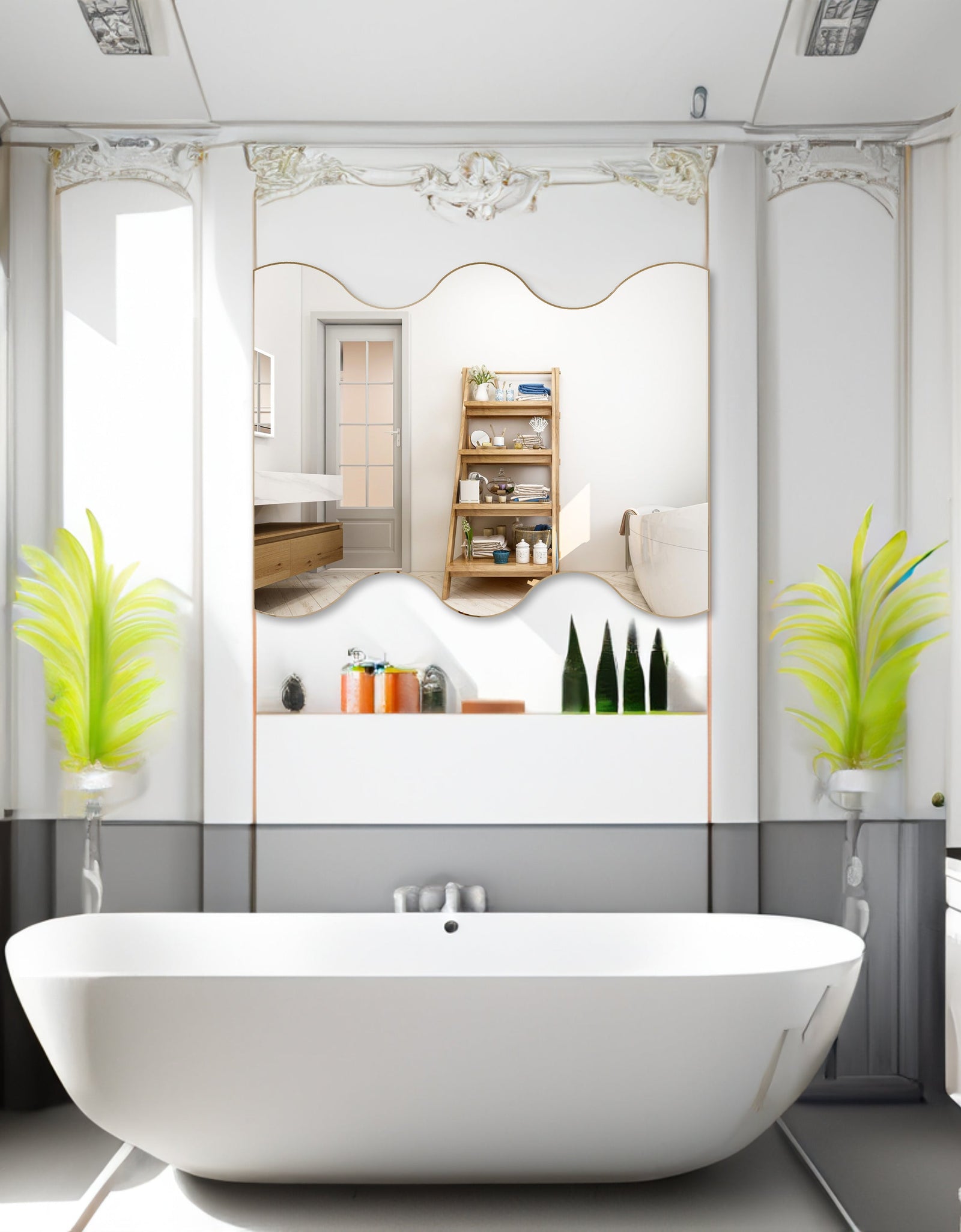 Wall Mirror 30x35 Inch Black Rectangular Mirror with 2 Wavy Sides Metal Framed Mirror Vanity Mirror Dressing Mirror