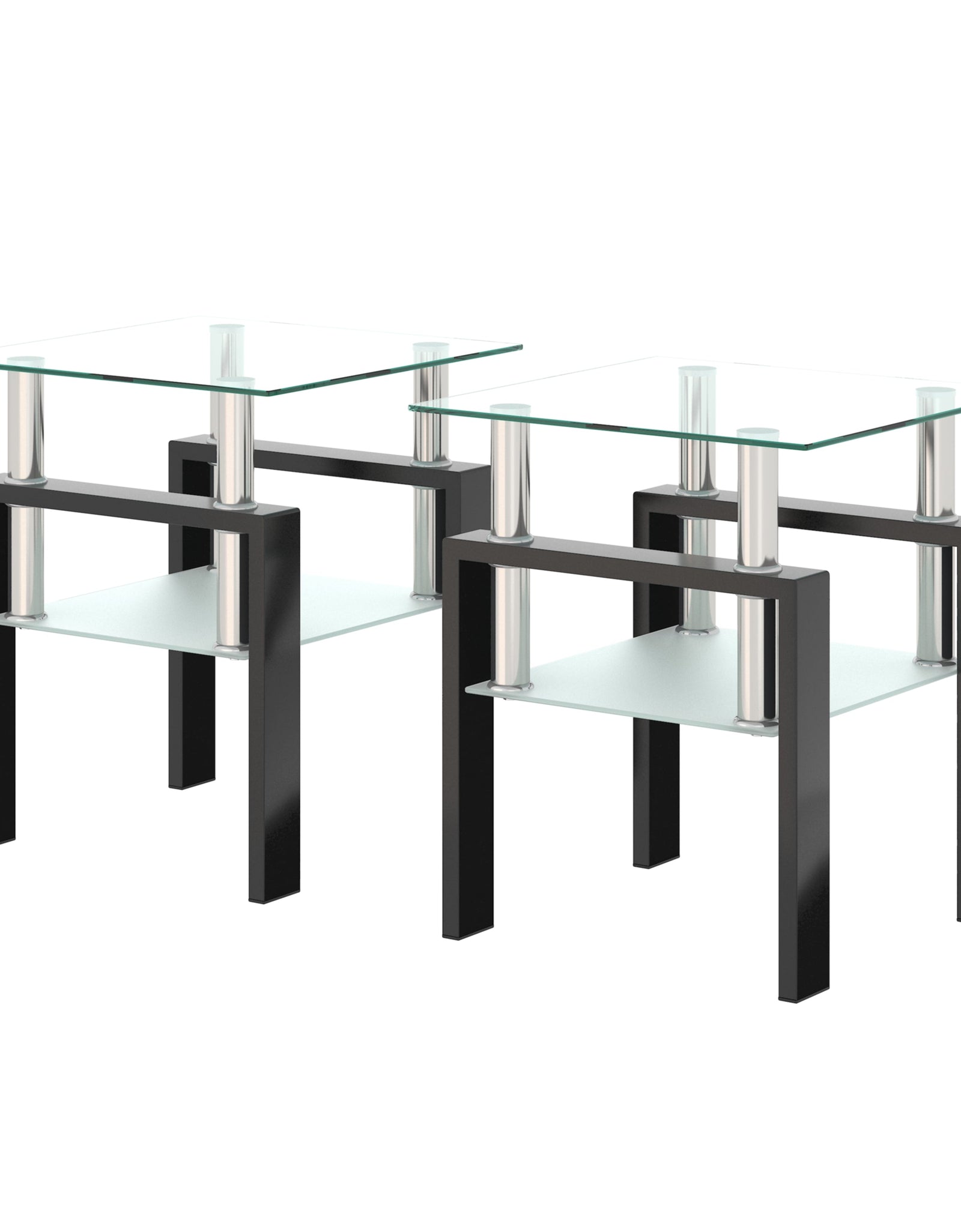 Set of 2, Modern Tempered Glass Tea Table Coffee Table End Table, Square Table for Living Room, Transparent/Black