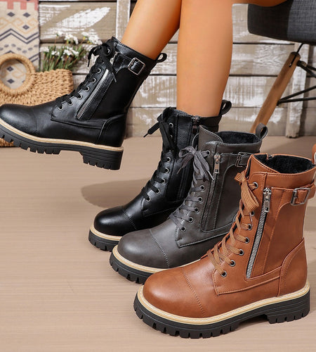 Women’s Solid Color Low Heel Mid Boots — Stylish Everyday Mid Boots