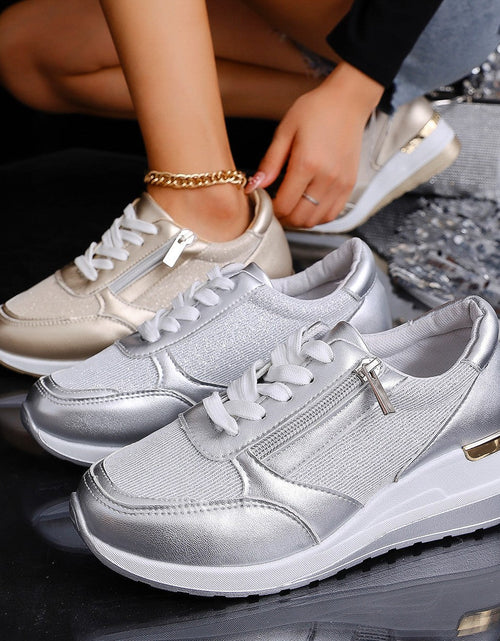 Load image into Gallery viewer, Metallic Lace-Up Side Zipper Thick-Sole Sneakers – 3 Colors EU 37–44

