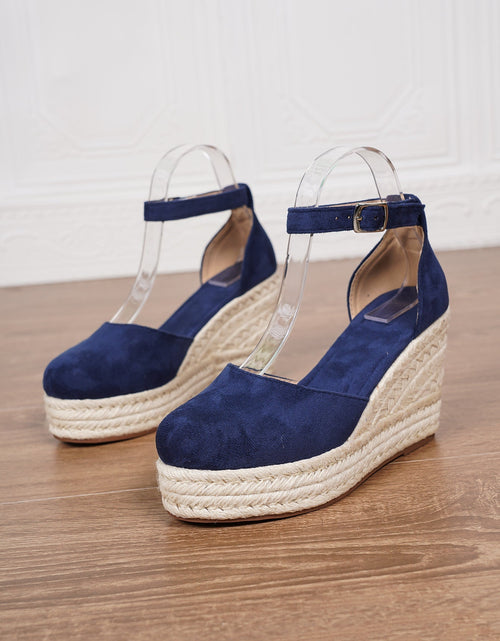Load image into Gallery viewer, Platform Espadrille Sandals With Ankle Strap – Women's Chunky Heel Buckle Sandals
