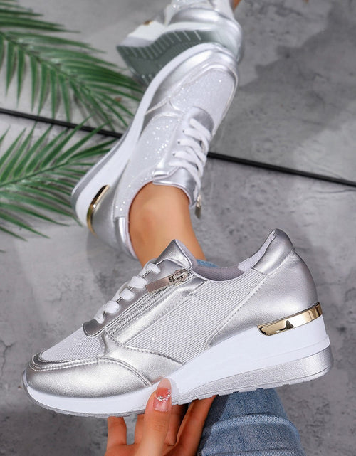 Load image into Gallery viewer, Metallic Lace-Up Side Zipper Thick-Sole Sneakers – 3 Colors EU 37–44
