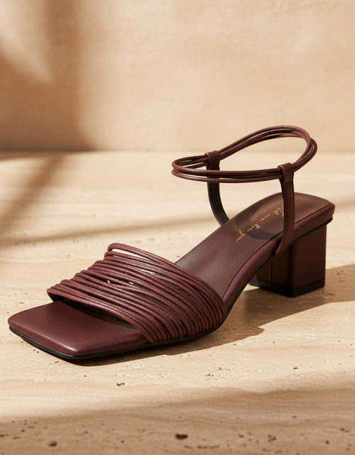 Load image into Gallery viewer, Women's Square-Toe Block Heel Sandals – Multi-Strap Ankle Wrap Mid-Heel Shoes with Pigskin Lining
