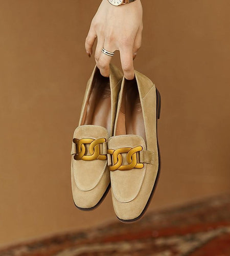 Women’s Retro Metal Buckle Slip-On Loafer Shoes