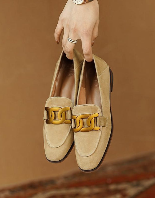 Load image into Gallery viewer, Women's Retro Metal Buckle Suede Loafers – Platform Chunky Heel Slip-On
