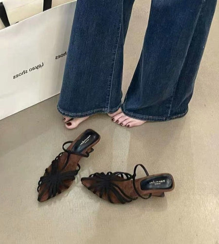 Women's French Style Woven Pointed-Toe Wedge Mules