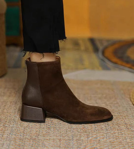 Women’s Suede Mid-Heel Martin Boots – Chic Casual Ankle Boots