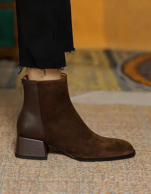 Load image into Gallery viewer, Women’s Suede Mid-Heel Martin Boots – Chic Casual Ankle Boots
