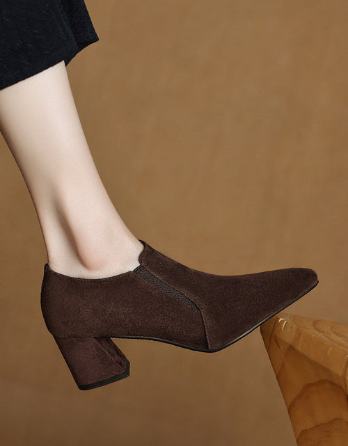 Load image into Gallery viewer, Women's Suede Pointed Toe Chunky Heel Pumps – Deep Vamp Low Heel
