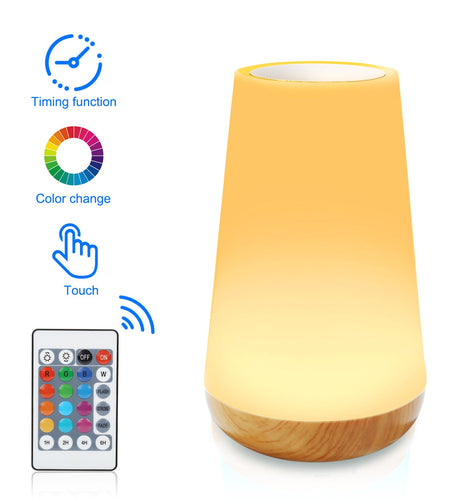 Wood grain remote control touch night light creative pat table lamp bedroom bedside lamp rainbow atmosphere light