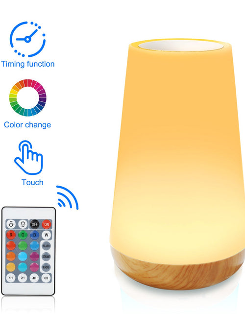 Load image into Gallery viewer, Wood grain remote control touch night light creative pat table lamp bedroom bedside lamp rainbow atmosphere light
