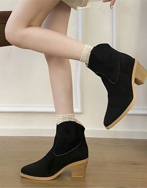Load image into Gallery viewer, Women’s Retro Sock Cuff Booties – Stylish Ankle Boots with Stretch Cuff
