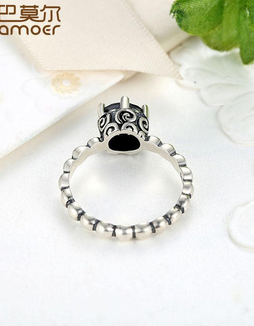 Load image into Gallery viewer, BAMOER Finger Ring with Black Cubic Zirconia Wedding Jewelry PA7205
