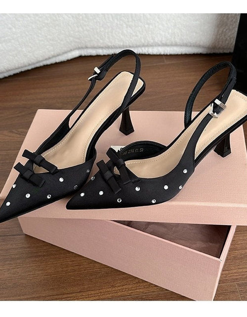 Load image into Gallery viewer, Women's Closed Toe Slingback Stiletto Heels – Bowknot &amp; Rhinestone Sandals
