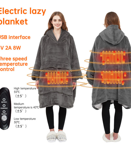 USB carbon fiber heated lazy blanket can be worn in winter, thick heating, washable lazy hoodie electric blanket