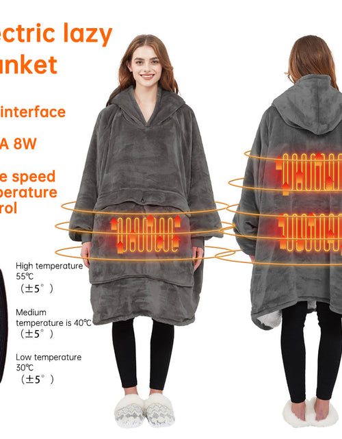 Load image into Gallery viewer, USB carbon fiber heated lazy blanket can be worn in winter, thick heating, washable lazy hoodie electric blanket
