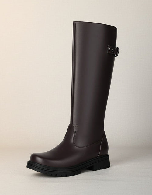 Load image into Gallery viewer, Women’s Retro British-Style Riding Boots – Leather Belt Buckle Knee Boots
