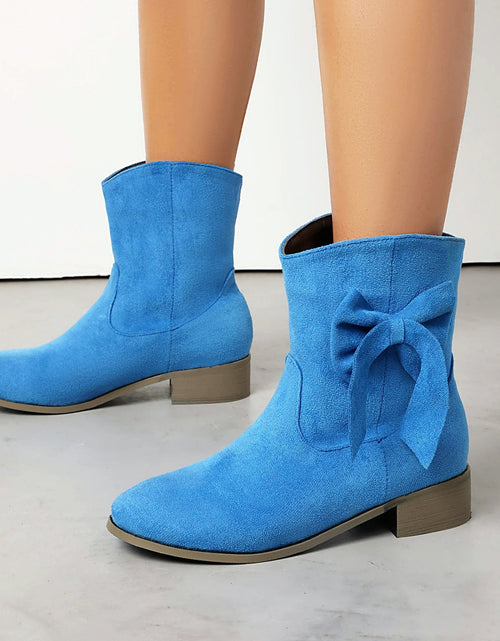 Load image into Gallery viewer, Women’s Low Heel Suede Bow Boots | Large Size Casual Winter Ankle Boots
