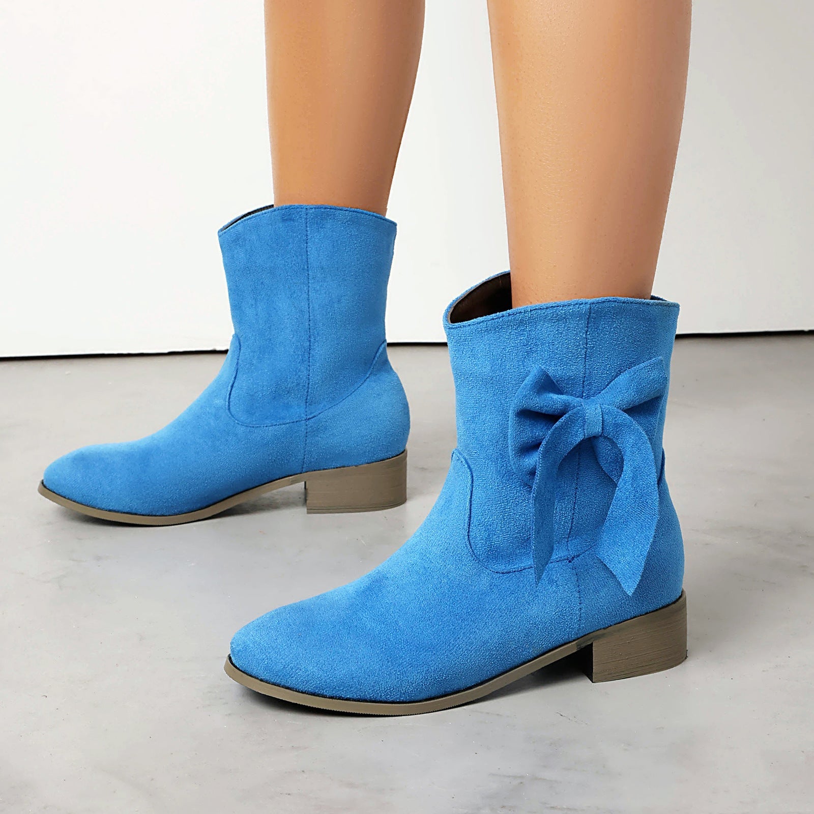 Women’s Low Heel Suede Bow Boots | Large Size Casual Winter Ankle Boots