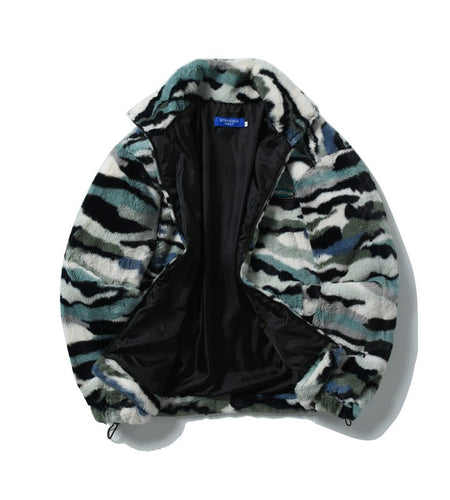 Autumn and winter retro camouflage imitation rabbit plush jacket for men and women loose casual versatile warm cotton jacket