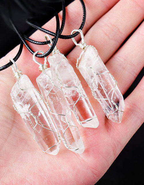 Load image into Gallery viewer, White crystal winding necklace, crystal raw stone, single crystal hexagonal pillar, winding pendant
