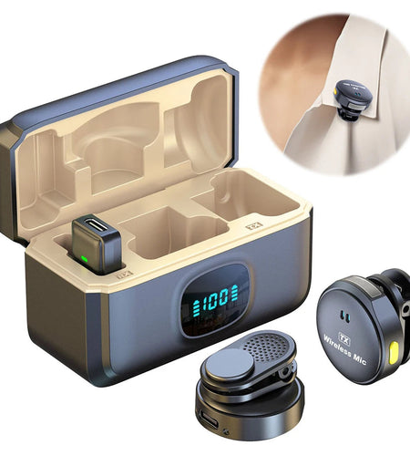 Wireless Magnetic Button Collar Microphone Noise Cancelling Lapel Mic Plug and Play 164ft Range for YouTube Vlog Video Recording