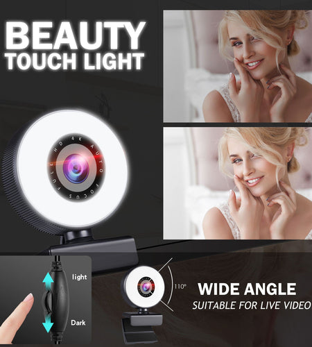 4k beauty autofocus 1080p computer camera high-definition touch USB live streaming webcam2k fill light