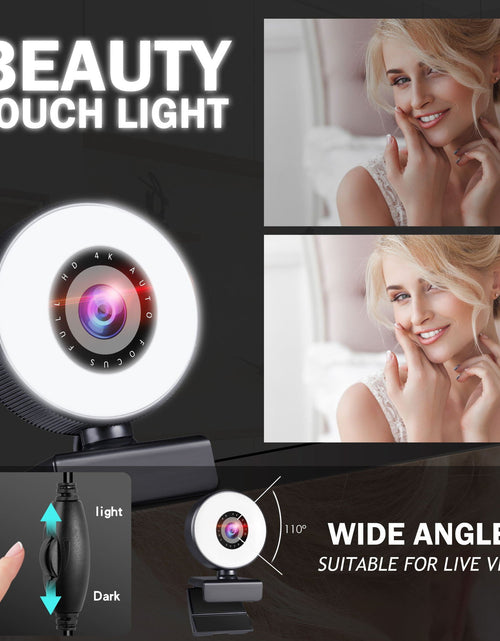 Load image into Gallery viewer, 4k beauty autofocus 1080p computer camera high-definition touch USB live streaming webcam2k fill light

