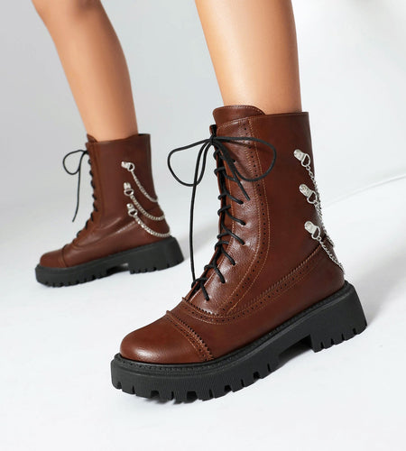 Women’s Chunky Heel Mid-Calf Dr. Style Boots – Large Size Fall & Winter Boot