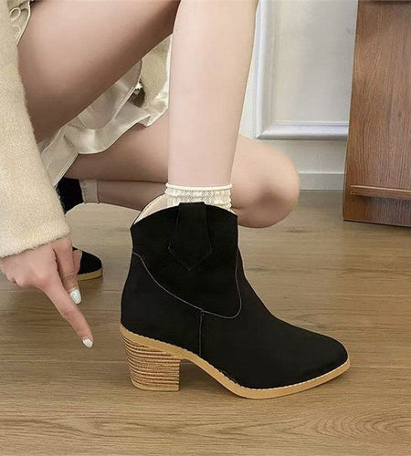 Women’s Retro Sock Cuff Booties – Stylish Ankle Boots with Stretch Cuff