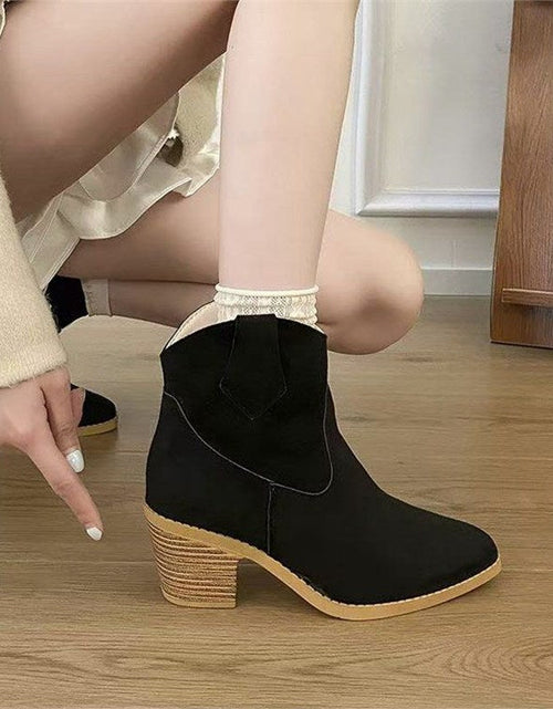 Load image into Gallery viewer, Women’s Retro Sock Cuff Booties – Stylish Ankle Boots with Stretch Cuff
