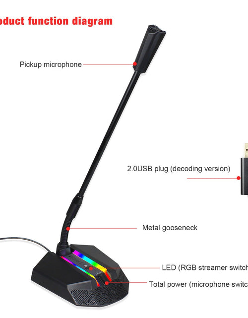 Load image into Gallery viewer, New desktop RGB luminous condenser microphone live broadcast shouting microphone gaming microphone
