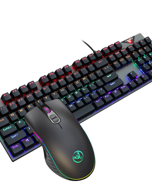 Load image into Gallery viewer, Suspended keycaps with real mechanical feel illuminated RGB keyboard and mouse game 104 keyboard and mouse wired set
