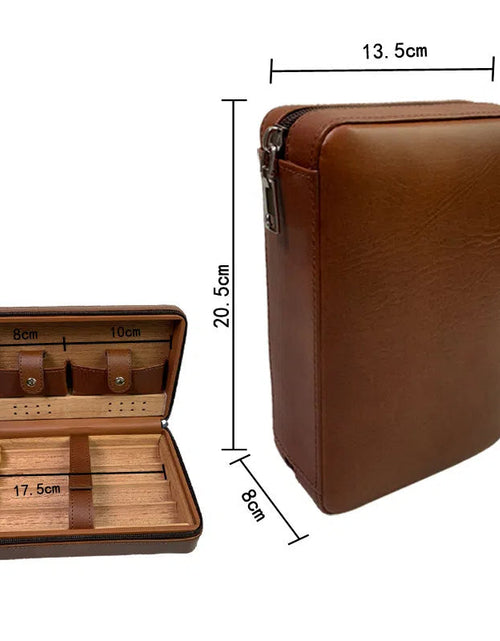 Load image into Gallery viewer, Carved version cigar box portable cedar wood cigar moisturizing box cowhide cigar box storage box Gaoxiba
