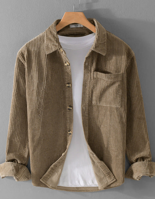 Load image into Gallery viewer, Autumn and winter men's corduroy long sleeved shirt, simple, casual, trendy, retro, handsome men's shirt
