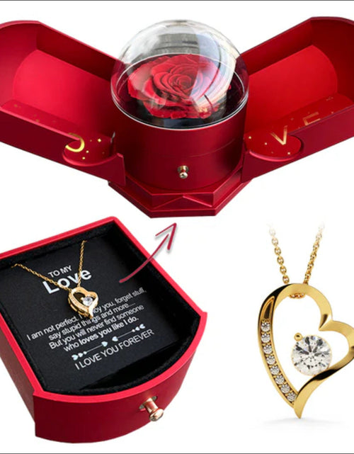 Load image into Gallery viewer, Double open rose gift box drawer style rose jewelry box angel wings Chinese Valentine's Day necklace gift box
