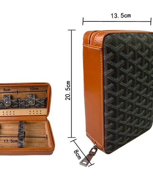 Load image into Gallery viewer, Carved version cigar box portable cedar wood cigar moisturizing box cowhide cigar box storage box Gaoxiba
