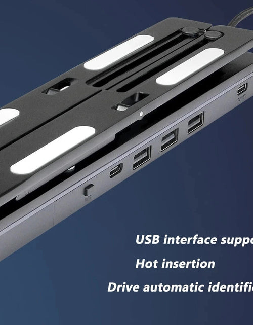 Load image into Gallery viewer, RGB Laptop Stand Adjustable 6 Gear Height Heat Dissipation USB Type-c Hub Ergonomic Notebook Holder for MacBook Tablet Phone
