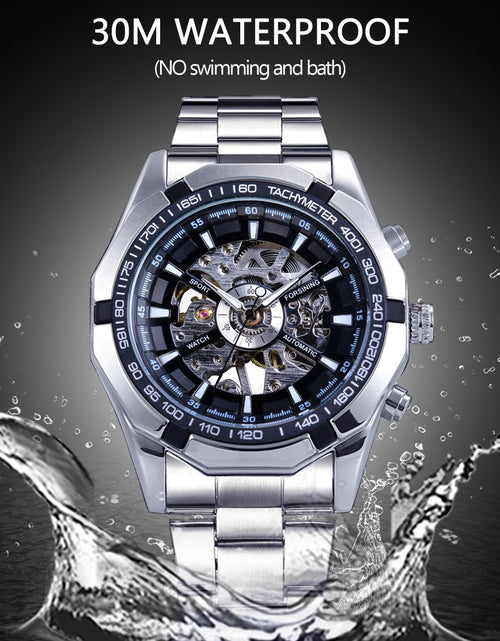 Load image into Gallery viewer, Silver Stainless Steel Waterproof Mens Skeleton Watches Top Brand Luxury Transparent Mechanical Male Wrist Watch
