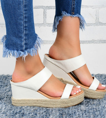 Wedge Heel Slippers Casual Sandals Hemp High Wedge Heel Shoes