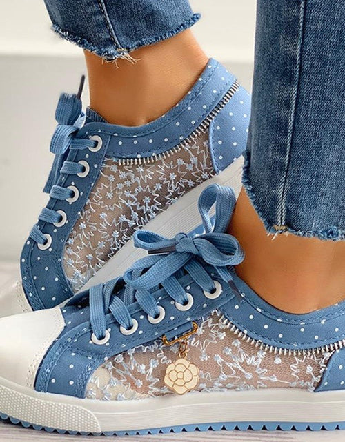 Load image into Gallery viewer, Floral Embroidered Polka Dot Print Sneakers — Women’s Casual Canvas Shoes
